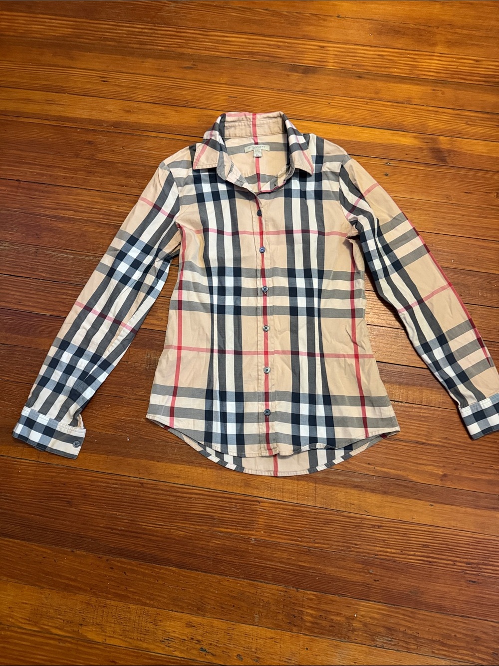 Authentic Burberry Women’s Classic Check Pattern Long Sleeve Shirt Size XS